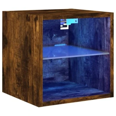 Image of vidaXL TV Wall Cabinet with LED Lights Floating Unit Smoked Oak