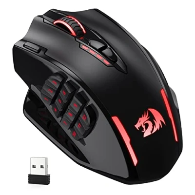 Image of Redragon M913 Impact Elite Wireless Gaming Mouse, 16000 DPI Wired/Wireless RGB Gamer Mouse with 16 Programmable Buttons, 45 Hr Battery and Pro Optical Sensor, 12 Side Buttons MMO Mouse,White