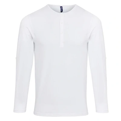 Image of Premier Unisex Mens Long John Roll Sleeve Tee (White) Size Medium