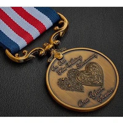 Image of the Commemorative Coin Company For You On Our First Wedding Anniversary Long/Distinguished Service &amp; Bravery in Field Medal. Gift/Present Husband/Wife/Partner. Antique Gold