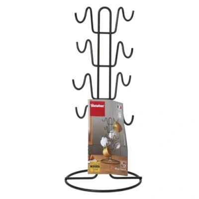 Image of Metaltex Mug Holder Tree 8 for Kitchen with Anti Rust Touch Therm Coating Black Rack