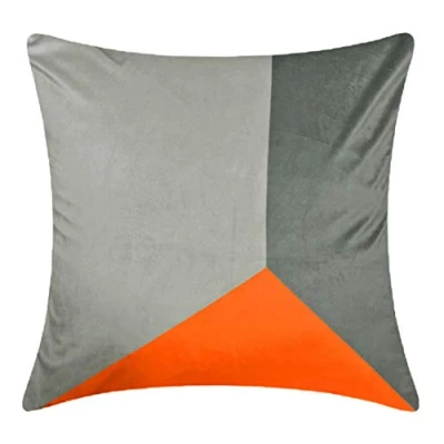Image of Red Rainbow Grey &amp; Orange Soft Mink Velvet Geometric Print Design 18 inch Cushion Cover
