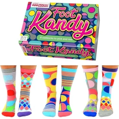 Image of United Oddsocks 6 Mix &amp; Match Kandy Novelty Socks For Women, UK 4 8 (EUR: 37 42), Quirky and Fun Gifting Crew