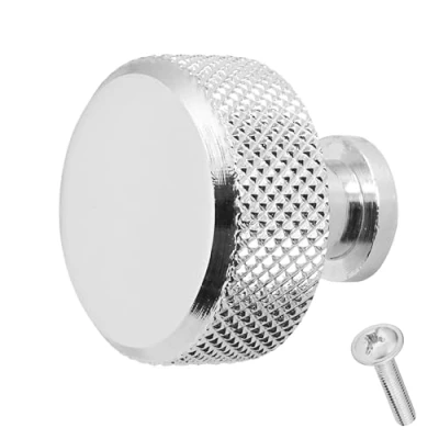 Image of Decoranddecor Amelia Knurled 35mm Round Kitchen Cabinet Furniture Knobs Aluminium Polished Chrome