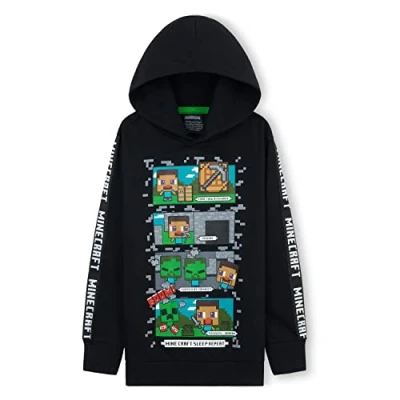 Image of Minecraft Hoodie for Boys and Teenagers Creeper Boys&#039; Hoodies 5 14 Years Gaming Gifts (7 8 Years, Black/Multi)