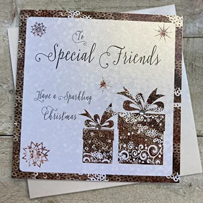 Image of &quot;White Cotton Cards C2 SFS&quot;to Special Friends Have a Sparkling Christmas&quot; Handmade Christmas Card&quot;, 16x16