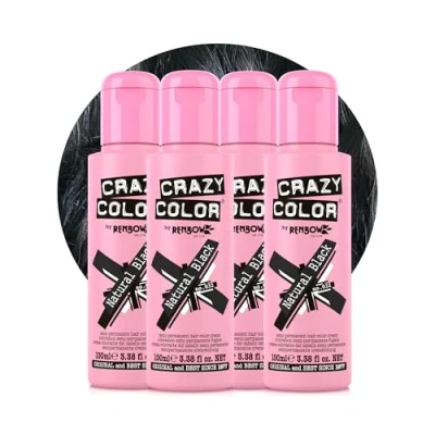 Image of Crazy Color Natural Black Semi Permanent 4 Pack Quad Hair Dye. Highly Pigmented Brown Conditioning &amp; Oil Nourishing Vegan Formula No Bleach or Ammonia 400ml