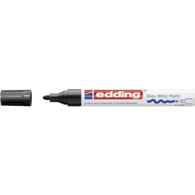 Image of edding 750 gloss paint marker black 1 round nib 2 4 mm pen for glass, pebbles, wood, plastic, paper waterproof, high coverage
