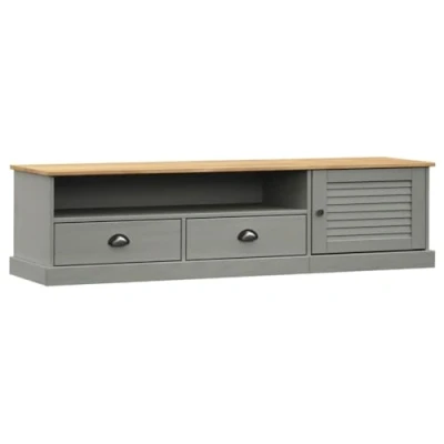Image of vidaXL VIGO Grey TV Cabinet Solid Pine Wood Media Stand with Metal Handles, Ample Storage Space for Living Room or Bedroom