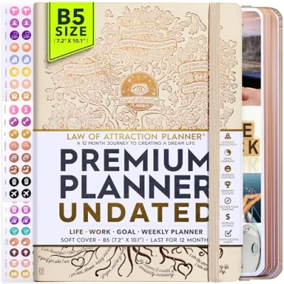 Image of Life Planner Undated Deluxe Weekly, Monthly Planner, a 12 Month Journey to Increase Productivity &amp; Happiness, Organizer, Gratitude Journal, Law of Attraction Start Anytime