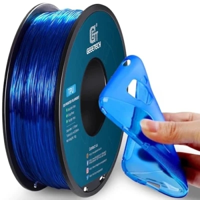 Image of GEEETECH TPU Flexible Filament 1.75mm, 3D Printer Filament, Printing Materials for Printer, 1 KG, Spool, Transparent Blue