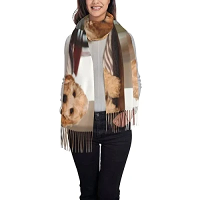 Image of ANGYANG Scarf Cockapoo Beige Curly Dogs Pets Womens Large Soft Cashmere Feel Shawls Wraps Light Stole 192x75 cm