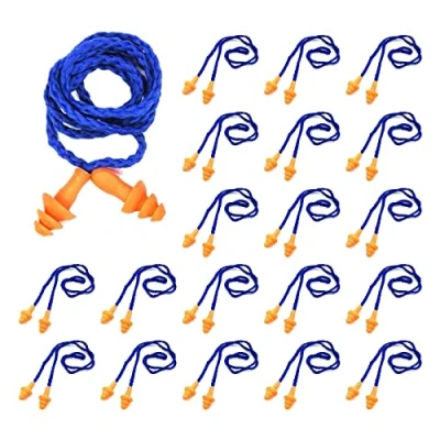 Image of TSHAOUN 20 Pairs Corded Ear Plugs， Reusable Silicone Earplugs Sleep Noise Cancelling, for Cancelling and Hearing Protection (Orange)