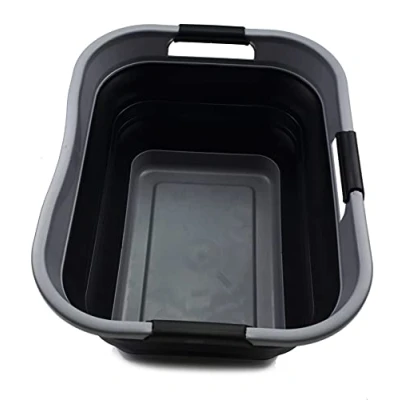 Image of SAMMART 30LCollapsible Plastic Laundry Basket Foldable Pop Up Storage Container/Organizer Portable Washing Tub Space Saving Hamper/Basket Water Capacity: 24L(1, Grey/Black)
