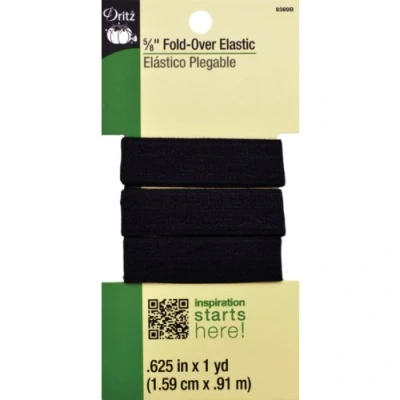 Image of Dritz Fold Over Elastic, Black 1 Yard, 5/8 Inch by Yard