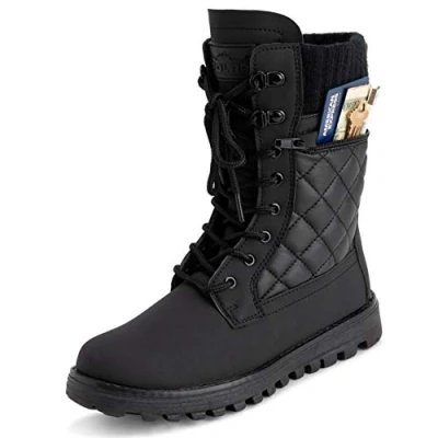 Image of Polar Womens Memory Foam Outside Pocket Inside Zip Thermal Waterproof Deep Tread Rubber Sole Snow Boots Black Cardy Mono UK3/EU36 YC0623