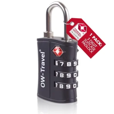 Image of TSA Approved Luggage Locks (1 Pack) OW Travel ABS 3 Digit Security Padlock, Combination Padlocks, Code Lock for Suitcase, Zipper, Luggage, Bag, Case, Backpack, Gym Locker, Tool Box, Outdoor (Black)