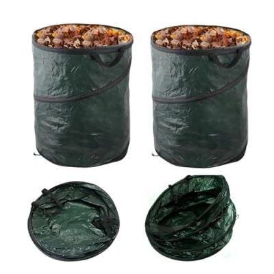 Image of ADEPTNA Large 120L Heavy Duty Pop up Garden Waste Bag with Handles Reusable &amp; Strong Refuse/Rubbish Sack for Clean (PACK OF 2)