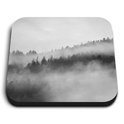 Image of 1 x Square MDF Fridge Magnet Forest Landscape Misty Sunrise Fog 37882