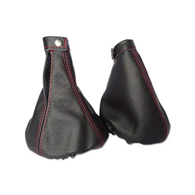 Image of The Tuning Shop Ltd Gear Handbrake Gaiter Compatible with Alfa Romeo MiTo Leather Red Stitching