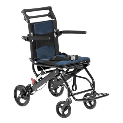 Image of VEVOR Wheelchair, Aluminum Alloy Ultra Lightweight Transport Chair for Adults, Foldable Wheelchair with Flip Back Desk Length Arms, Self locking