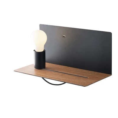 Image of Flash Reading Usb Wall Lamp Shelf, Black, Wood, E27