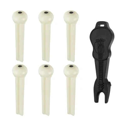 Image of 6pcs Acoustic Guitar Bridge Pins, with One ABS String Starter, Pegs Acoustic, Tuning Pegs, Pins Guitar, for All Strings (Ivory)