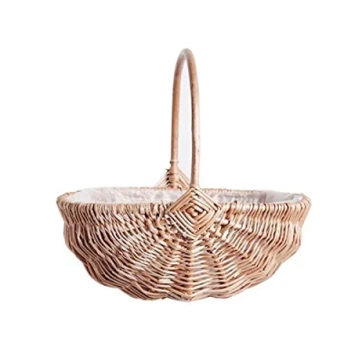 Image of Handwoven Flower Basket with Handle, Willow Storage Empty Wicker Picnic Plastic Insert, Easter Wedding Girl Baskets for Home Party Decor