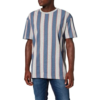 Image of Urban Classics Men&#039;s Printed Oversized Bold Stripe Tee T Shirt, Vintage Blue, M UK