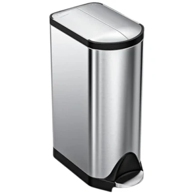 Image of simplehuman CW1824 30L Slim Butterfly Kitchen Pedal Bin, Strong Steel Pedal, Silent Soft Close Lid, Stay Open Non Skid Base, Fingerprint Proof, Inner Bucket, Brushed Stainless