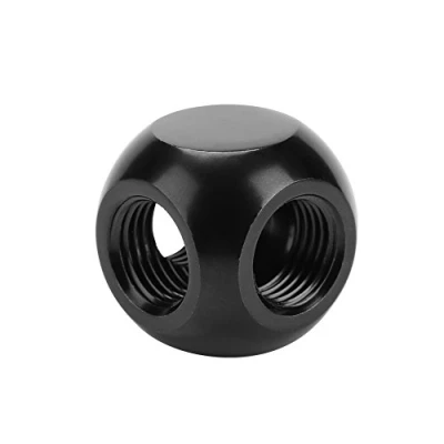 Image of Richer R Water Cooling Connector,2 Colors Computer Fitting Spherical Connector G1/4 Threaded 3 Way Brass Adapter(Black)