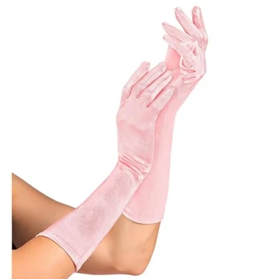 Image of &quot;PINK SATIN ELASTANE GLOVES&quot; 40 cm