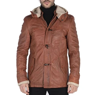 Image of TruClothing Men&#039;s Trenchcoat Jacket Outwear Windproof Winter Parka Real Leather Jackets Coat Fleece Hood Tan L