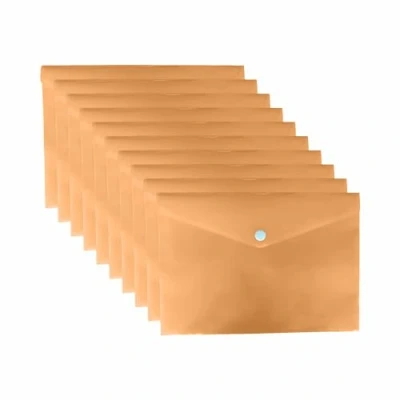 Image of A5 Pastel Colour Plastic Wallets Folder Documents Files Holder with Press Stud Button Polypropylene Document Clear Wallet Envelope (100 PCS, Orange)
