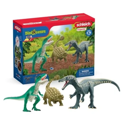 Image of SCHLEICH 72203 Attack on the Dino Trio, Baryonyx, Giganotosaurus, Saichania, Dinosaurs Toy Figurine for children aged 4 12 Years, Mehrfarbig/Meereswellen (Ocean Tides)