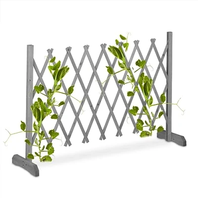 Image of Relaxdays Wooden Trellis, Extendable up to 185 cm, Aid for Climbing Plants, Free Standing Scissor Grille, Garden, Grey, Wood, 73 x 28 cm