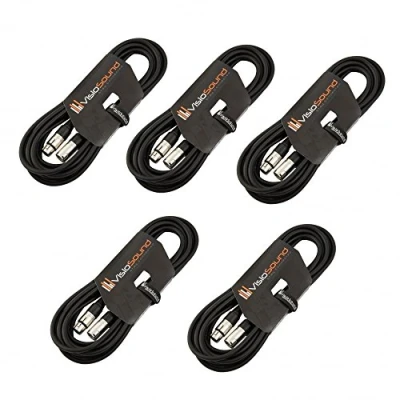 Image of 5 x 6m Male to Female XLR Mic Leads/Balanced Microphone Cables / 8 Colours/Multi Packs Black