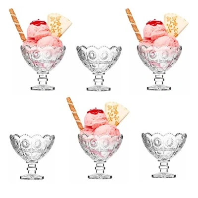 Image of Khanary Cocktail Glasses Ice Cream Glass Bowl, Bowls Dessert Fruit Salad, Footed Embossed Crystal Appetizer Pedestal Pudding Cups Set of 6