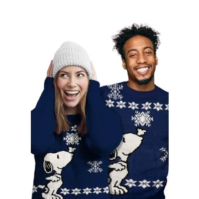 Image of United Labels Snoopy Christmas Jumper Unisex Blue Winter Knitted for Men and Women, blue, XL