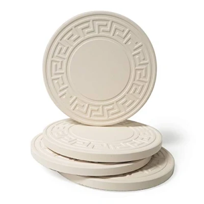 Image of Coaster Stone Absorbent Coasters, 4 1/4 Inch, Greek Key Set of