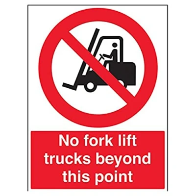 Image of V Safety No Fork Lift Trucks Beyond This Point Sign 450mm x 600mm 2mm Rigid Plastic