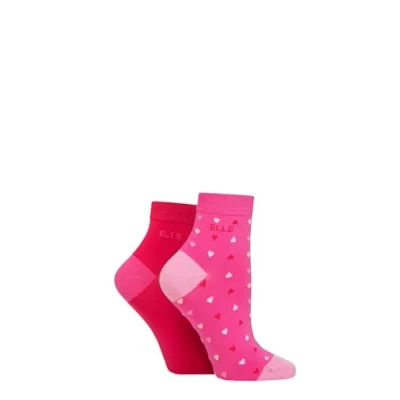 Image of Elle Ladies Bamboo Ankle Socks Soft Breathable Cooling Material, Mixture of Plains &amp; Patterns, Fun,Colourful Multipack 2 Size 4 8 (UK, Numeric, 4, 8, Regular, Cherry Fizz Hearts)