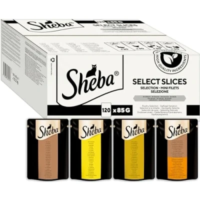 Image of Sheba Select Slices Cat Food Pouch for Adult Cats with Duck, Turkey, Chicken and Poultry in Gravy 120x85g