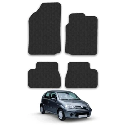 Image of 5mm Rubber Car Mats Compatible With Citroen C3 (2002 2010) Tailored Fit Floor Set Accessory Custom Anti Slip Backing Heavy Duty Waterproof Easy Clean Durable All Weather Full Coverage