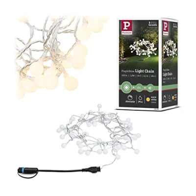 Image of Paulmann 94558 Plug &amp; Shine LED Outdoor Light Chain IP44 Warm White dimmable Black Plastic 3000 K
