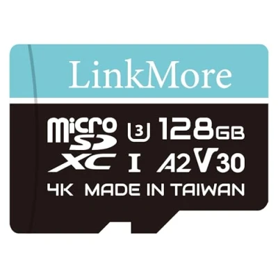Image of LinkMore 128GB Lite Micro SD Card, A2, UHS I, U3, V30, Class 10 Compatible, Max Sequential Read up to 100MB/s, Write 85MB/s, Adapter Included