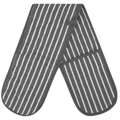 Image of Grey Double Oven Gloves Heat Resistant Mitts for Home Kitchen Baking and Cooking, Butchers Stripe Pot Pan Tray Gloves, Heavy Duty Cooking (Grey)