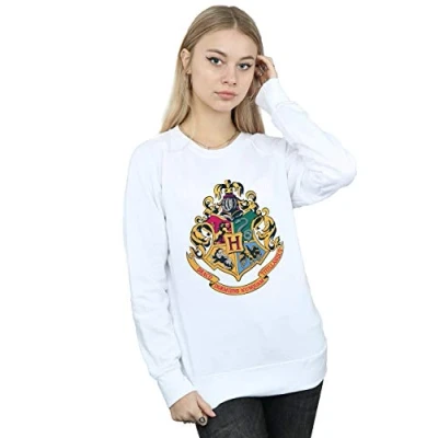 Image of Harry Potter Women&#039;s Hogwarts Crest Gold Ink Sweatshirt White Large