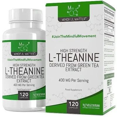 Image of MM L Theanine 120 High Strength Capsules from Green Tea 1000mg Extract Providing 400mg per Serving Non GMO, Gluten &amp; Allergen Free Manufactured in The UK