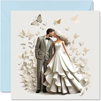 Image of Wedding Cards for Couples Butterflys Congratulations Happy Engagement Gifts, Congrats Well Done Card, 145mm Marriage Greeting Fiance Fiancee (NOT 3D or Pop Up)